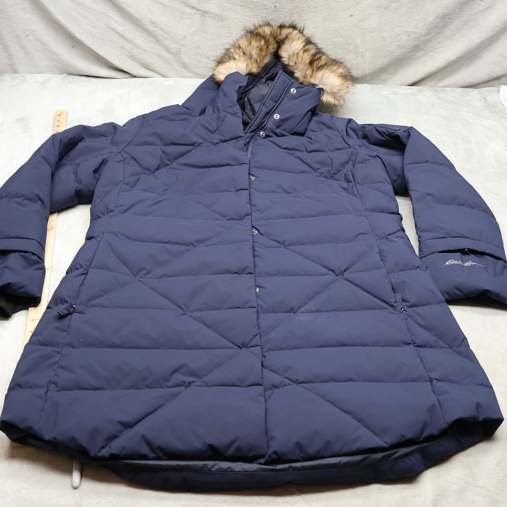 Eddie Bauer Down Jacket‎ Womens XL Navy Blue Insulated Hooded Sun Valley Parka